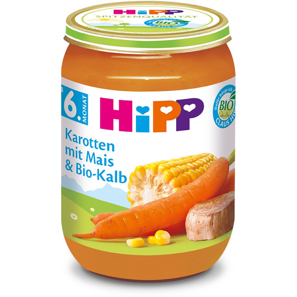 HiPP Морков со пченка и телешко <br> целосен оброк 190гр., од 6 месеци
