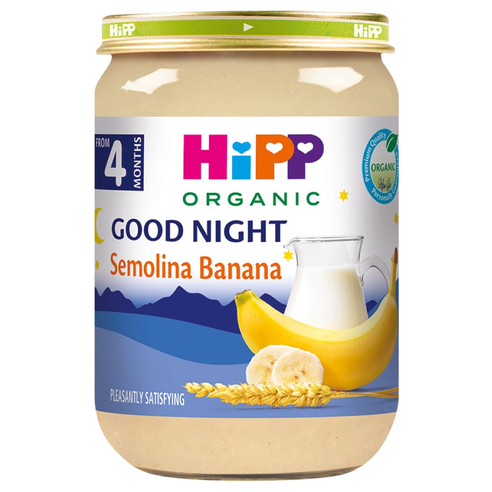 HiPP Млечна каша - гриз со банана, комплетен вечерен оброк 190гр., од 4 месеци