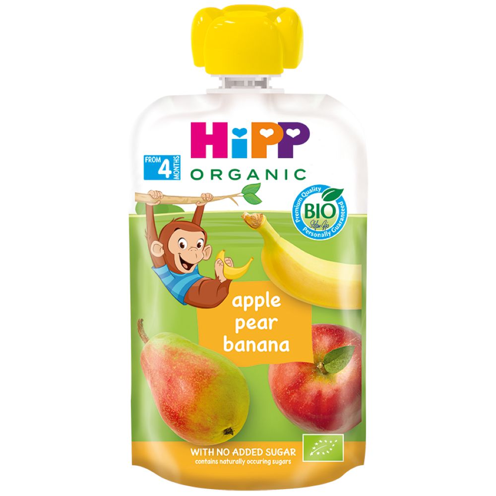 HiPPiS Банана, круша и манго <br> во практично пакување 90гр., од 4 месеци
