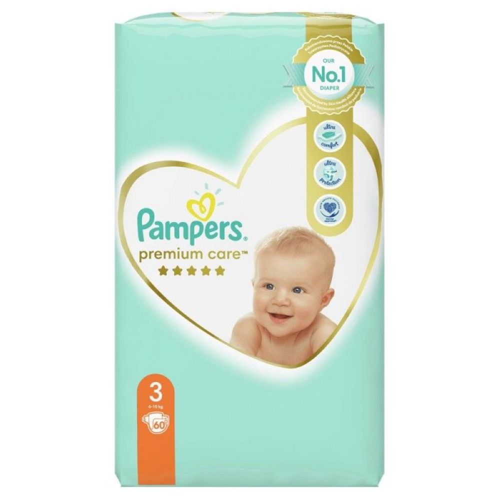 PAMPERS PREMIUM CARE 3 (6-10 KG), 60 <br> Пелени за бебиња бр. 3 (6-10 кг), 60 пелени