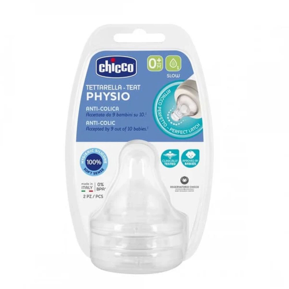 CHICCO PHYSIO <br> Силиконска цуцла за шише за 0+ месеци, 2 парчиња