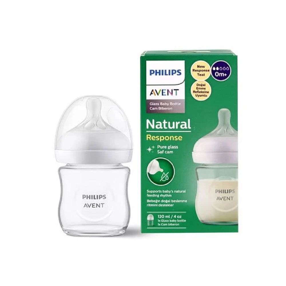 PHILIPS AVENT NATURAL RESPONSE BABY BOTTLE <br> Стаклено шише со Natrural Response цуцла, за 0-3 месеци, 120мл