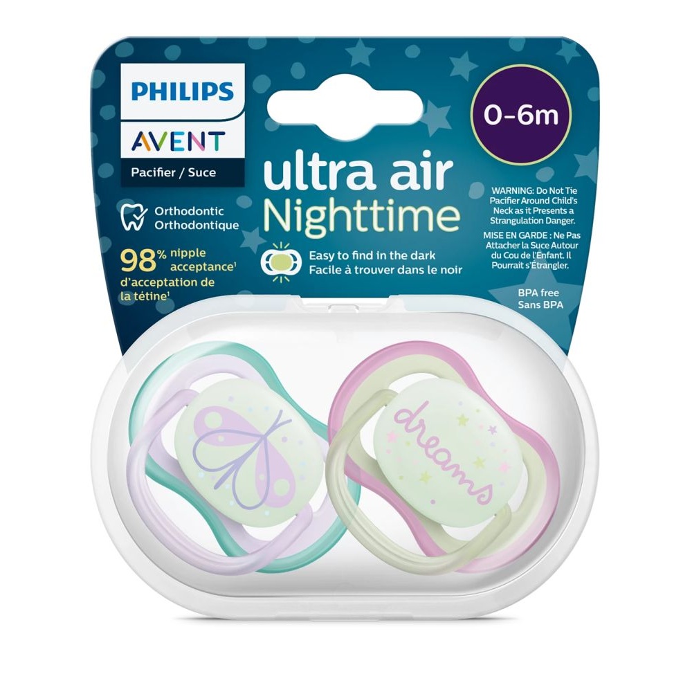 PHILIPS AVENT ULTRA AIR NIGHT TIME <br> Силиконска цуцла лажливка, ноќна, за 0-6 месеци