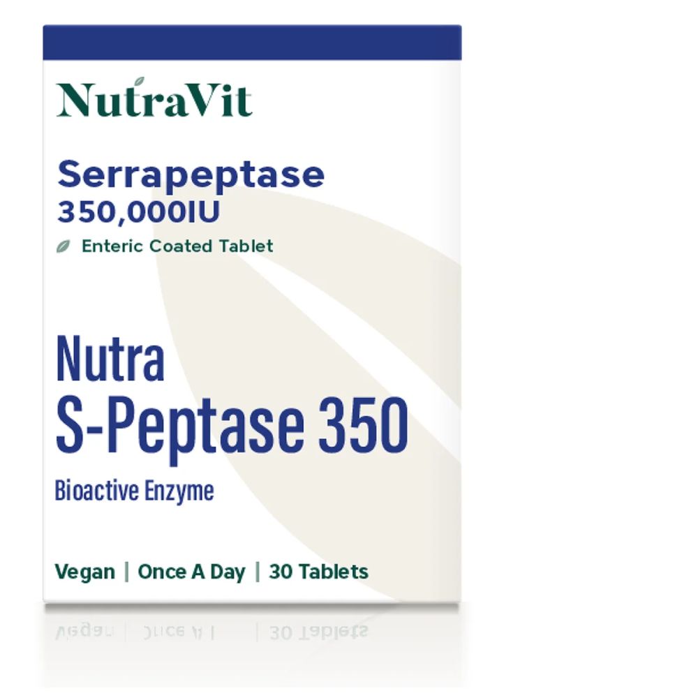 NUTRAVIT SERRAPEPTASE 350000IU <br> Додаток во исхрана за намалување на воспаление, болка и оток, 30 таблети