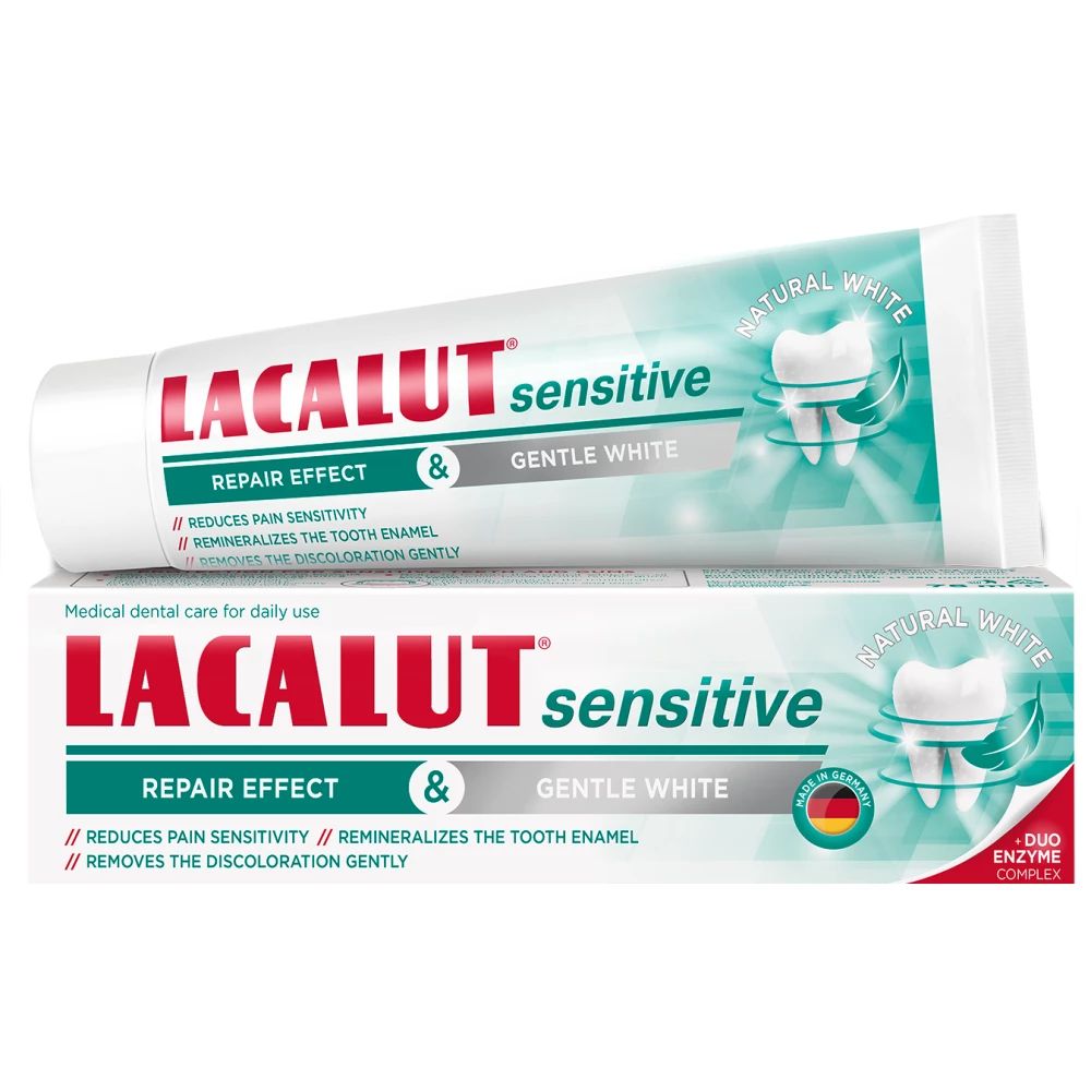 LACALUT SENSITIVE TOOTHPASTE <br> Паста за заби за лица со многу чувствителни заби и непца, за заштита од болка и иритација, 75мл.